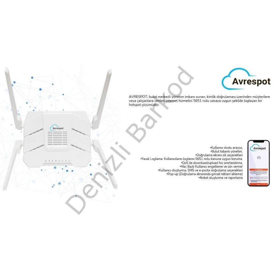 AVRESPOT BULUT HOTSPOT +5651 LOGLAMA 10,000 SMS + 100 KULLANICI 1YIL