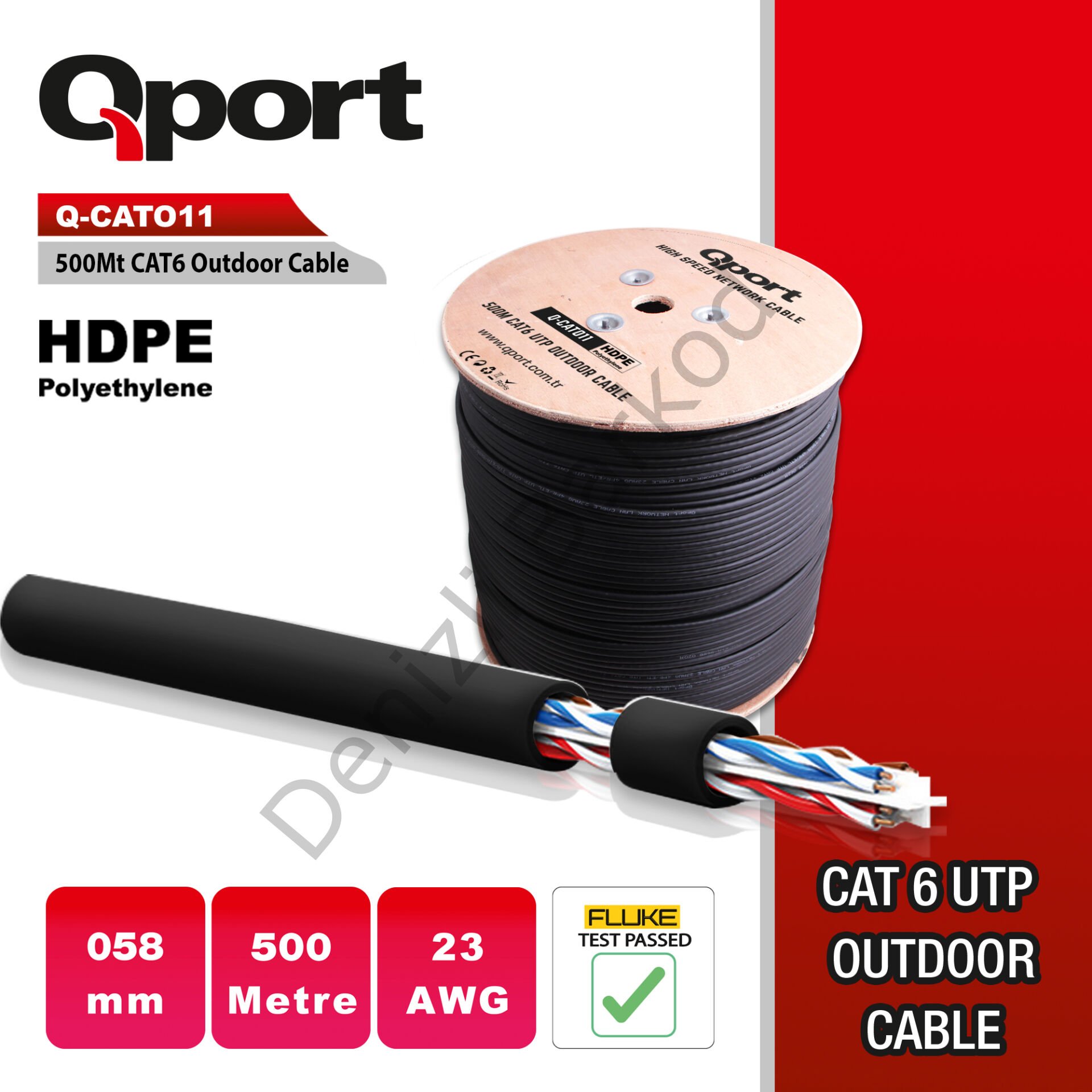 QPORT Q-CATO11 500MT UTP CAT6A OUTDOOR NETWORK KABLO SIYAH 23 AWG