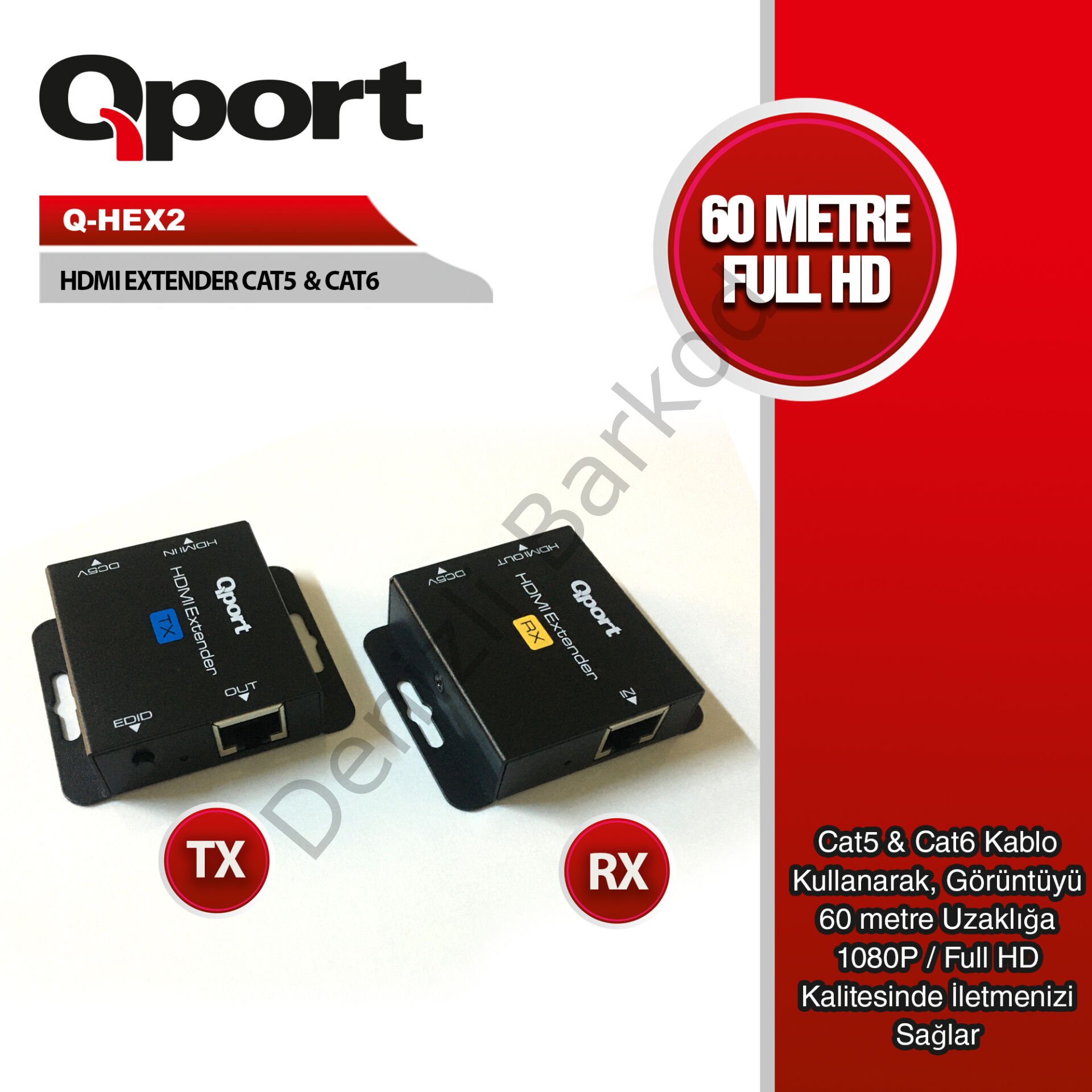 QPORT Q-HEX2 CAT5/CAT6 60MT HDMI EXTENDER