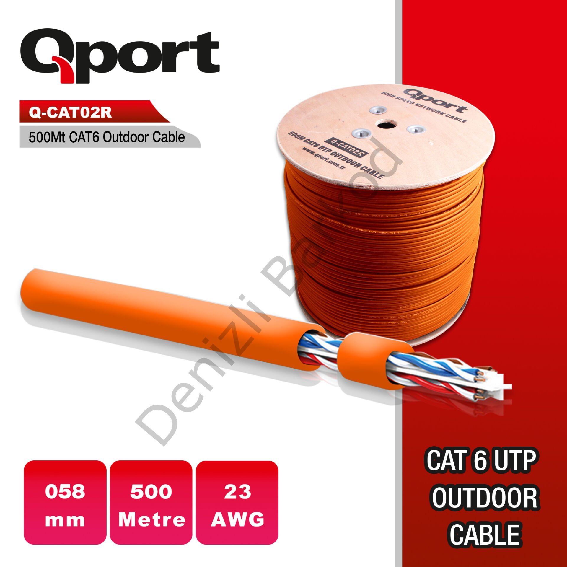 QPORT Q-CATO2R 500MT UTP CAT6 OUTDOOR NETWORK KABLO TURUNCU 23AWG 0.58MM