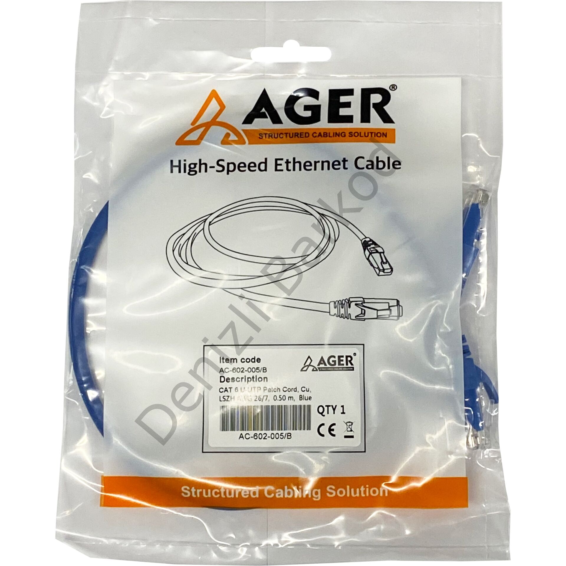 AGER AC-602-005 50CM UTP CAT6 PATCH KABLO MAVİ Cu, LSZH AWG 26/7