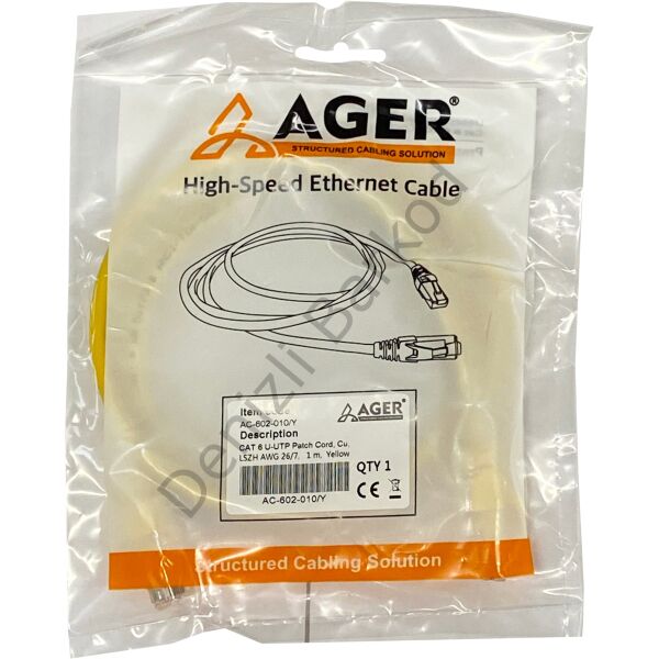 AGER AC-602-010 1MT UTP CAT6 PATCH KABLO SARI Cu, LSZH AWG 26/7
