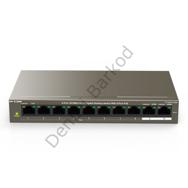 IP-COM F1110P-8-102W 8 PORT 10/100 8 PORT POE 2 PORT GIGABIT UPLINK 102W YONETILEMEZ DESKTOP SWITCH