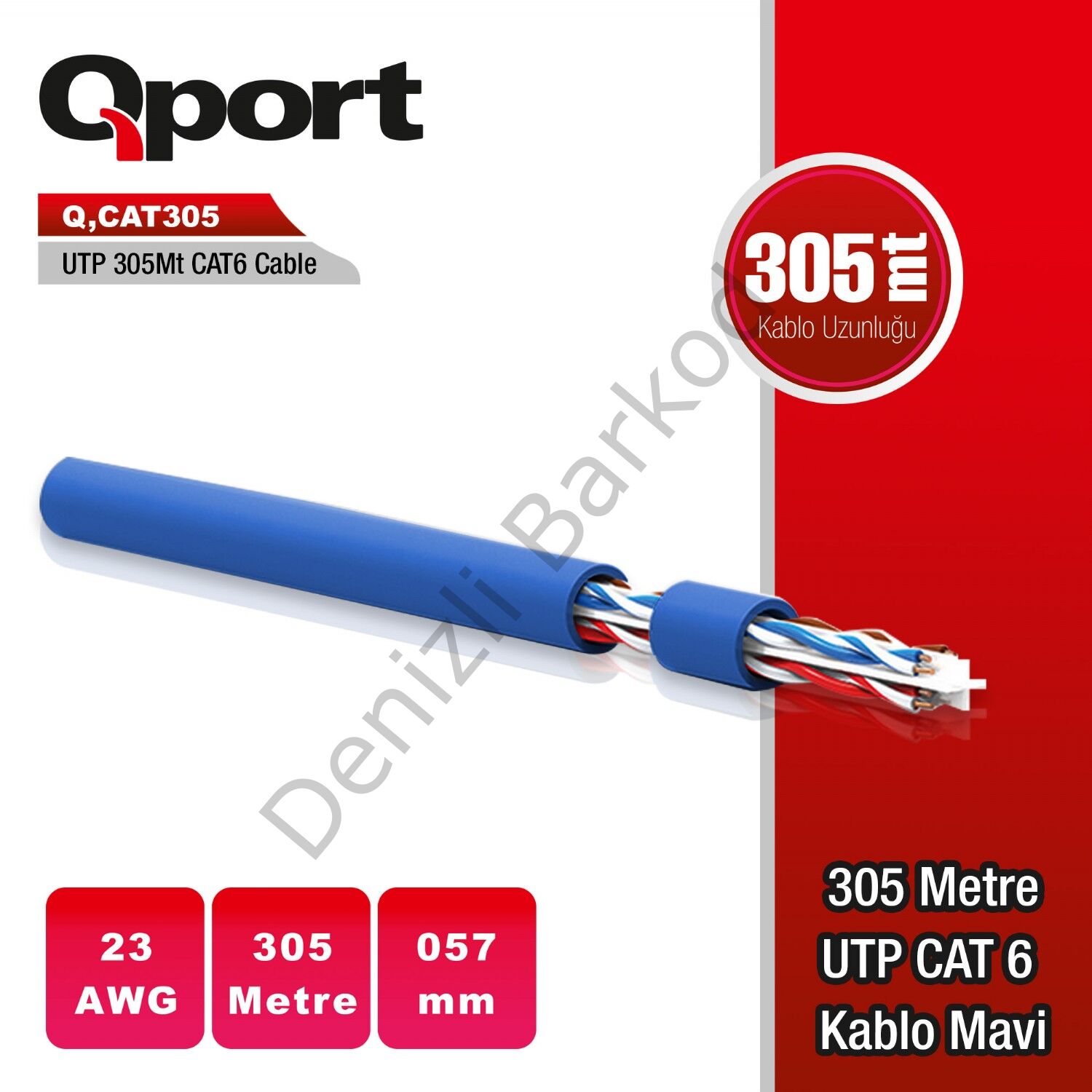 QPORT Q-CAT6 305 MT UTP CAT6 NETWORK KABLO MAVI 23AWG 0.57MM