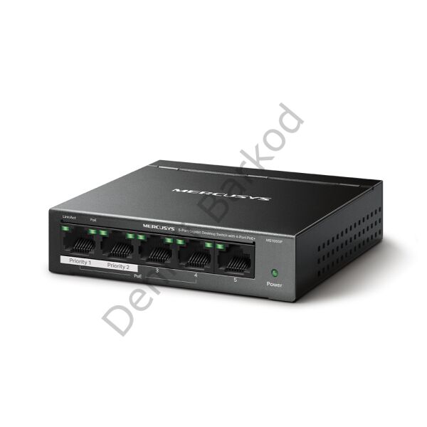 TP-LINK MERCUSYS MS105GP 5 PORT 10/100/1000 4 PORT POE+ YONETILEMEZ DESKTOP SWITCH METAL KASA