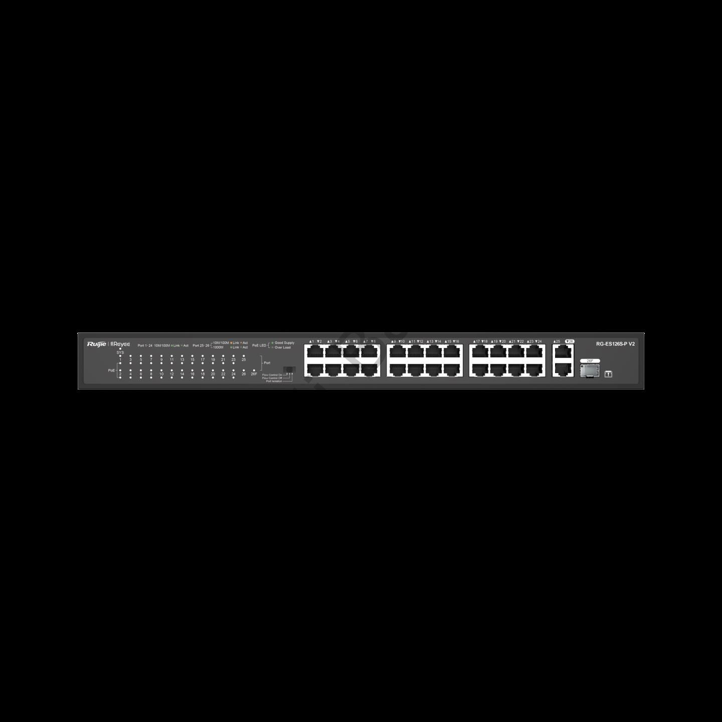 RUIJIE RG-ES126S-P 24 PORT 10/100 24 PORT POE+ 1X UPLINK + 1XSFP 370 WATT YONETILEMEZ RACK MOUNT SWITCH