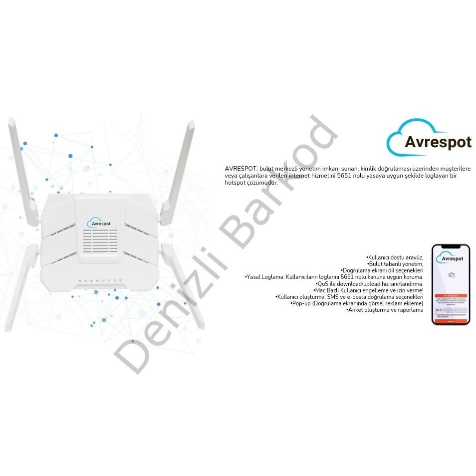 AVRESPOT BULUT HOTSPOT +5651 LOGLAMA 10,000 SMS + 100 KULLANICI 1YIL