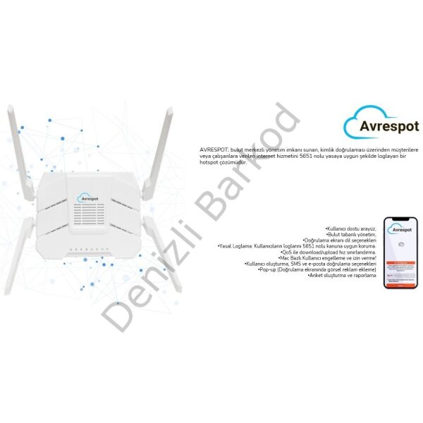 AVRESPOT BULUT HOTSPOT +5651 LOGLAMA 10,000 SMS + 100 KULLANICI 1YIL