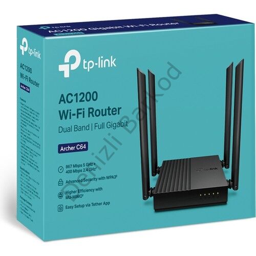 TP-LINK ARCHER C64 / AC1200 1300MBPS 4 PORT 4 ANTEN ROUTER