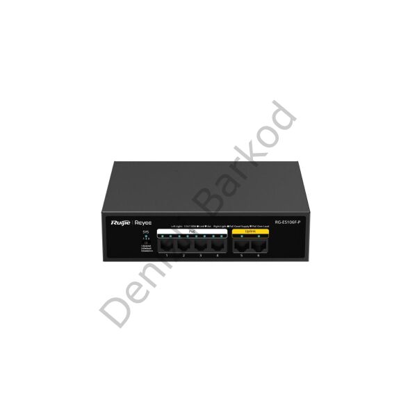 RUIJIE REYEE RG-ES106F-P 6 PORT 10/100 4 PORT POE 2 PORT UPLINK 54W YONETILEMEZ DESKTOP SWITCH