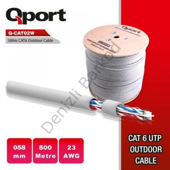 QPORT Q-CATO2W 500MT UTP CAT6 OUTDOOR NETWORK KABLO BEYAZ 23AWG 0.58MM