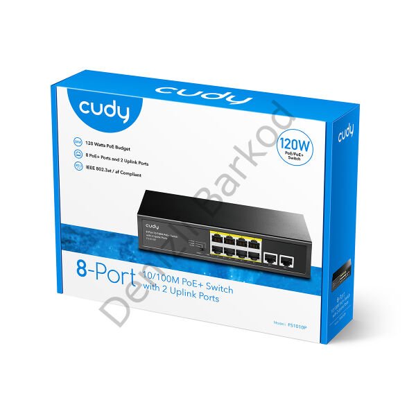 CUDY FS1010P 8 PORT 10/100 8 PORT POE+ 2 PORT UPLINK 120W YONETILEMEZ DESKTOP SWITCH