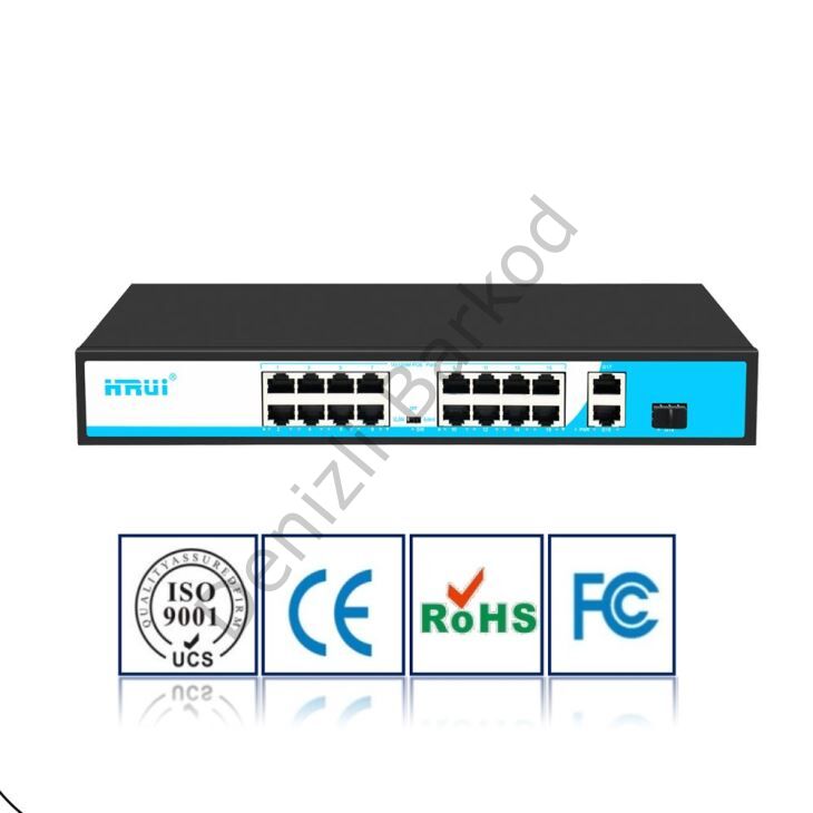 HRUI HR901-AF-1621GS-300 16 PORT 10/100 16 PORT POE 2 PORT UPLINK + 1 SFP 300W YONETILEMEZ RACK MOUNT SWITCH