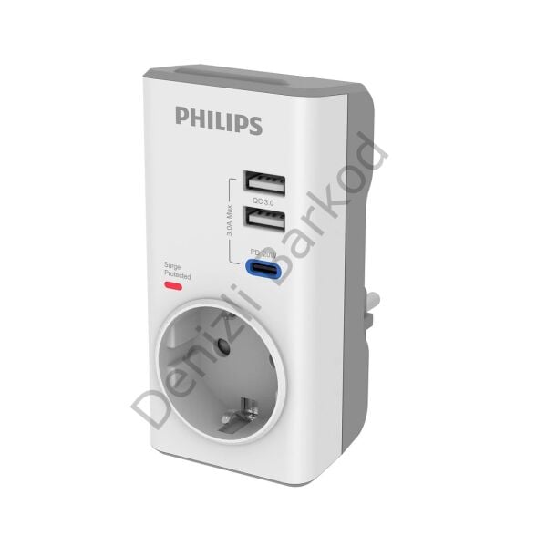 PHILIPS CHP8010W/10 380J TEKLİ / 1xUSB-C/2xUSB-A AKIM KORUMALI PRİZ
