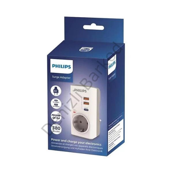 PHILIPS CHP8010W/10 380J TEKLİ / 1xUSB-C/2xUSB-A AKIM KORUMALI PRİZ