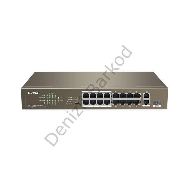 TENDA TEF1118P-16-150W 16 PORT 10/100 POE 2 PORT UPLINK + 1 SFP 150W YONETILEMEZ DESKTOP SWITCH