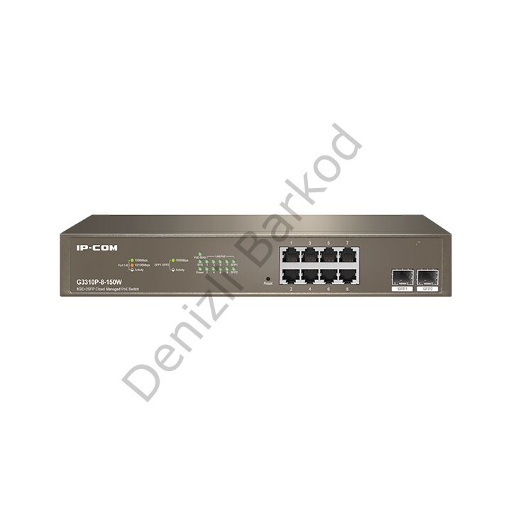 IP-COM G3310P-8-150W 8 PORT 10/100/1000 8 PORT POE 2 X SFP 150 WATT CLOUD YÖNETİLEBİLİR RACK MOUNT SWITCH