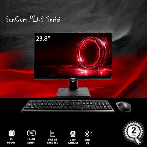 SUNCOM PLUS 8G-P02 I5-8500T 16GB 512 SSD 23.8'' FHD NONTOUCH FREE-DOS SIYAH ALL IN ONE PC